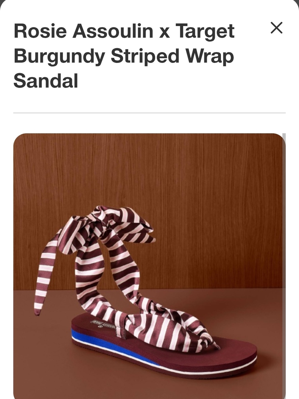 Rosie Assoulin Burgundy and White Striped Wrap Sandal